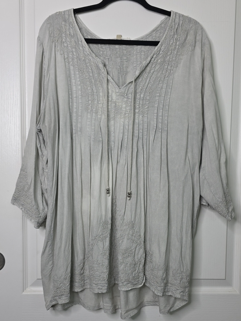 Solitaire Light Gray Embroidered Tunic Top